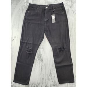 NEW Boohoo Jeans Womens 12 Black High Rise Distressed Straight Leg Stretch Denim